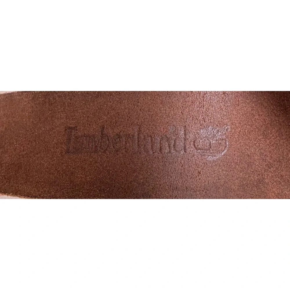 Timberland Mens‎ Brown Genuine Leather Belt Size 36 Brass Buckle Logo Embossed